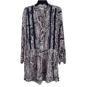 Tiny by Anthropologie Paisley Pleated Long Sleeve Drop Waist Dress 100% Rayon S